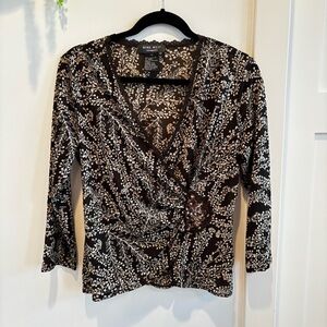 Nine West Separates Chocolate Brown Lace Trim Fairy Faux Wrap Beaded Detail L